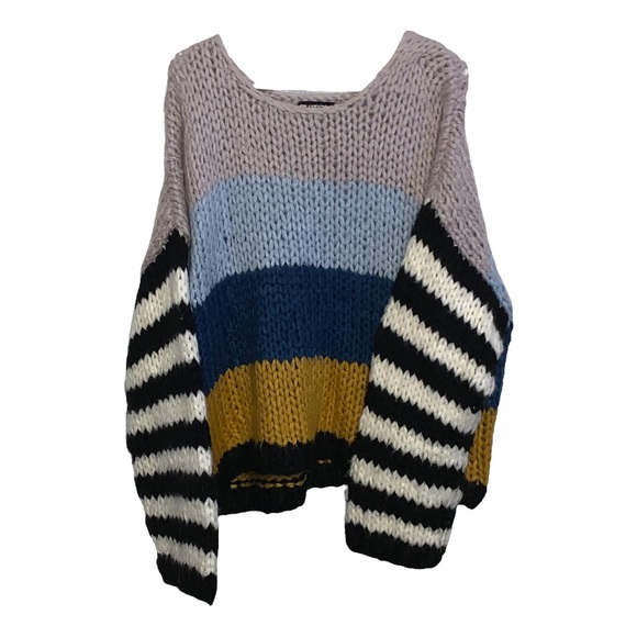 Blank NYC Mixed Signals Chunky Knit Striped Multicolored Sweater Size Large - Picture 5 of 6